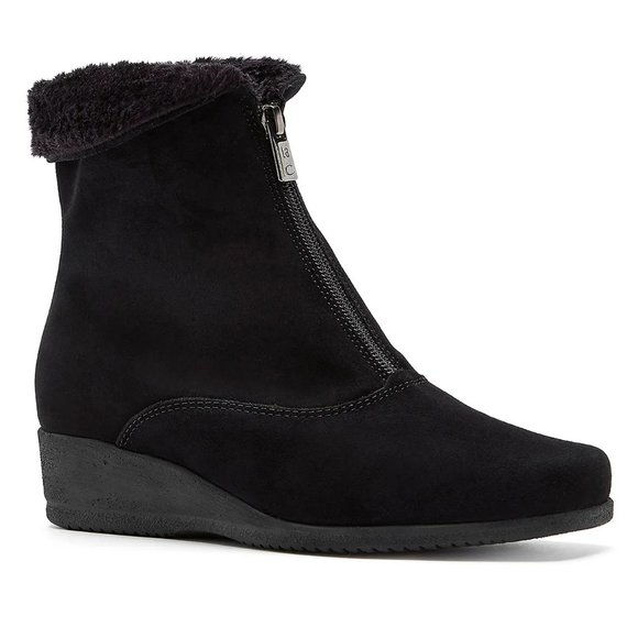 LA CANADIENNE Emerson Suede Faux Fur Lined Wedge Boot Black 9 M